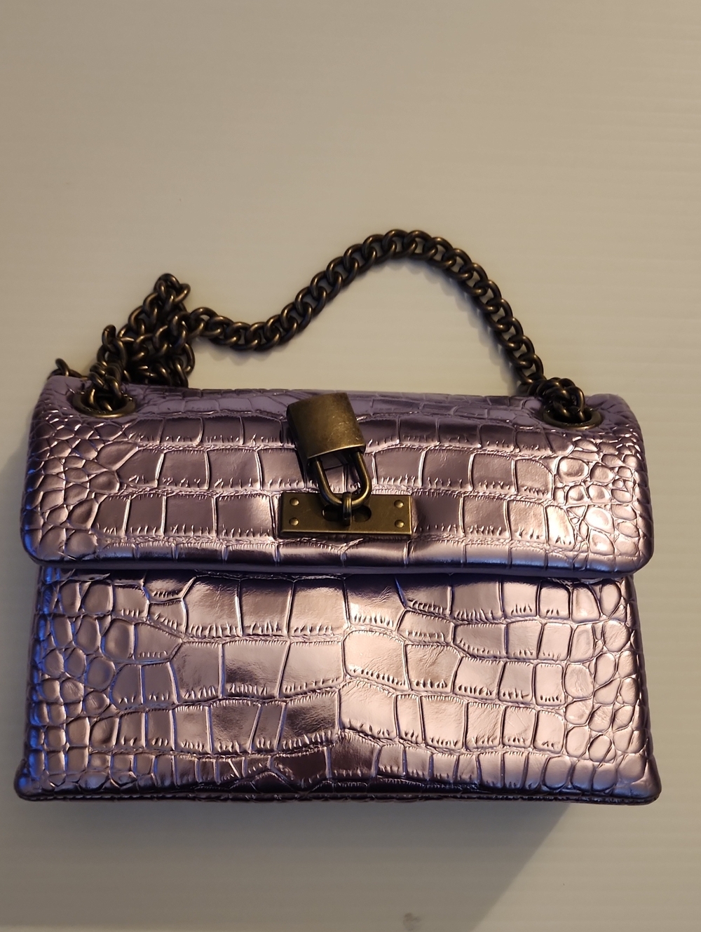 Kurt Geiger London Mini Brixton Shoulder Bag. Croc-Embossed Chain. - Picture 3 of 16